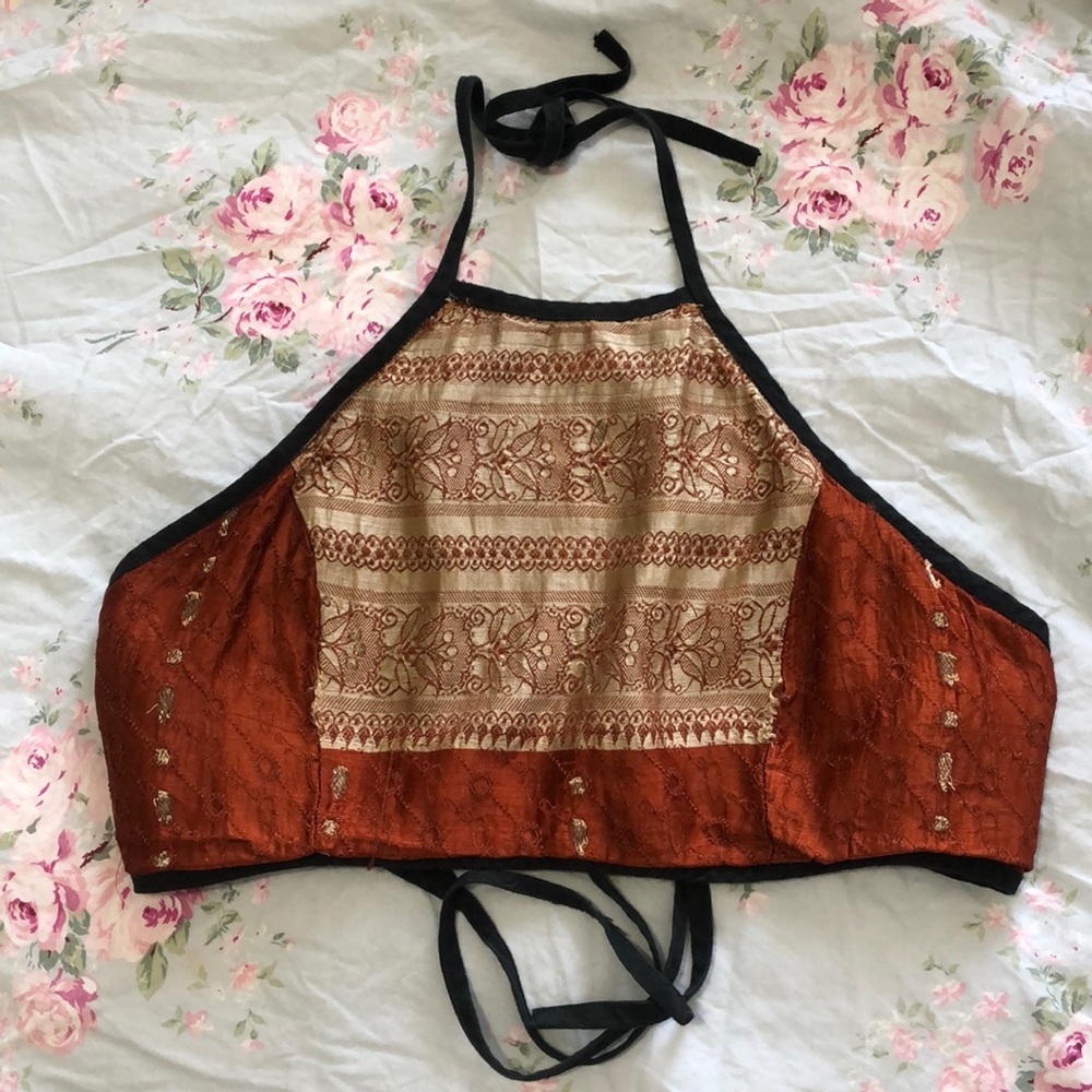 Planet Blue Embroidered Halter Crop Top